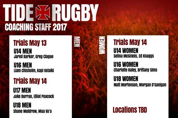 2017 trials for U14 and U16 men are Saturday May 13. Trials for all women's teams and the U17/U18 men will be on Sunday May 14.